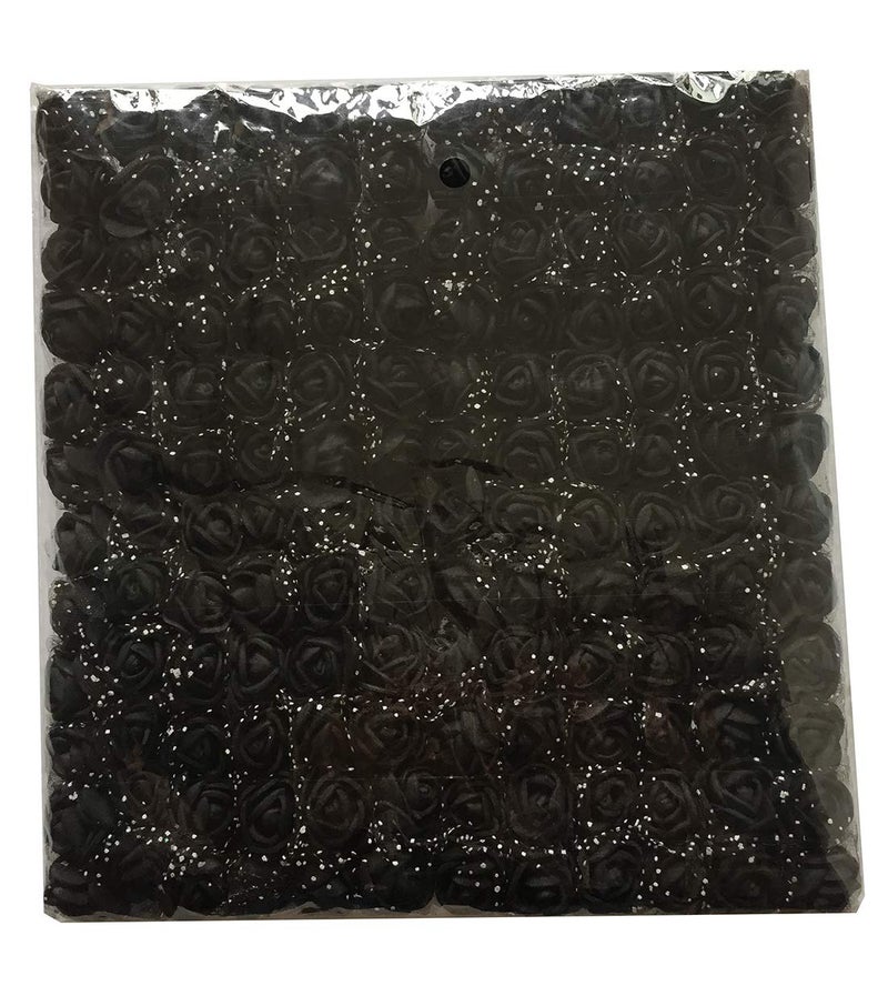 Artfen Mini Fake Rose Flower Heads 144pcs Mini Artificial Foam Roses DIY Wedding Flowers Accessories Make Bridal Hair Clips Headbands Dress (Bottom add Gauze) Black - Image 3
